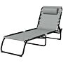 Outsunny Folding Sun Lounger Beach Chaise Chair Garden Cot Camping Recliner With 4 Position Adjustable Light Grey