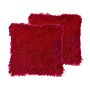 Set Of 2 Decorative Throw Pillows Red Polyester Fabric Accent Cushion Cover With Insert Furry Surface 45 X 45 Cm