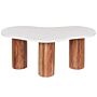 Coffee Table White Marble Acacia Wood Legs 90 X 45 X 35 Cm Oval Top Shape