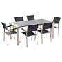 Garden Dining Set Black With Grey Granite Table Top 6 Seats 180 X 90 Cm Beliani