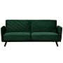 Sofa Bed Emerald Green Velvet Fabric 3 Seater Wooden Legs Track Arm