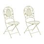 Set Of 2 Garden Chairs Light Green Iron Foldable Distressed Metal Outdoor Uv Rust Resistance French