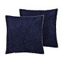 Set Of 2 Decorative Cushions Blue Geometric Pattern 45 X 45 Cm Distressed Vintage