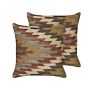 Set Of 2 Scatter Cushions Multicolour Jute Cotton 45 X 45 Cm Geometric Pattern Handmade Removable Cover With Filling