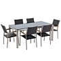 Garden Dining Set Black With Black Glass Table Top Rattan Chairs 6 Seats 180 X 90 Cm