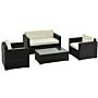 Outsunny 4-seater Rattan Sofa Set Garden Rattan Furniture Wicker Steel Chair Seat Furniture Patio Rattan Garden Sofa Black