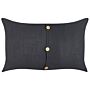 Set Of 2 Decorative Cushions Black Linen Cotton 30 X 50 Cm Decorative Buttons Classic