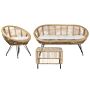 3 Seater Sofa Set With Coffee Table Natural Rattan Light Beige Cotton Cushion Medium Resistance