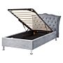 Eu Single Size Bed Grey Velvet Upholstered Frame With Storage Nailhead Trim Crystal Buttons Headrest Bedroom