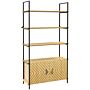 Homcom Industrial Bookshelf 4-tier Shelving With Double Door Cabinet And Metal Frame, Oak Tone