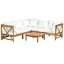 Outsunny 6pcs Patio Furniture Set Garden Sofa Set 1 Coffee Table Suitable With Cushions For Outdoor Indoor Balcony Poolside Acacia Wood Cream White