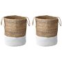 Set Of 2 Storage Baskets Cotton Jute White And Natural 50 Cm Laundry Bins