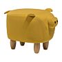 Animal Pig Children Stool Yellow Fabric Wooden Legs Nursery Footstool