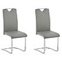 Set Of 2 Dining Chairs Light Grey Faux Leather Upholstered Seat High Back Cantilever