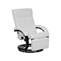 Reclining Armchair White Faux Leather Adjustable Back Wooden Base Pull-out Footstool High Back