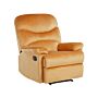 Recliner Chair Yellow Velvet Upholstery Push-back Manually Adjustable Back And Footrest Retro Design Armchair Beliani