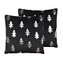 Set Of 2 Scatter Cushions Black Velvet Fabric 45 X 45 Cm Christmas Tree Pattern Zippered Cases