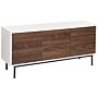 2 Door Sideboard Dark Wood With White Particle Board Drawers Cabinets With Shelves Modern Style Hallway Storage