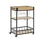 Kitchen Trolley Light Wood With Black Mdf Metal Cart With Wheels Wine Rack Dining Room