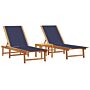 Vidaxl Sun Loungers 2 Pcs With Table Blue Solid Wood Acacia And Textilene