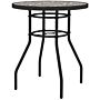 Outsunny Tempered Glass Top Garden Table With Glass Printed Design, Steel Frame, Foot Pads For Porch, Tan Brown