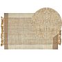 Area Rug Beige Jute 200 X 300 Cm Rectangular With Tassels Geometric Pattern Handwoven