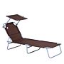 Outsunny Reclining Chair Sun Lounger Folding Lounger Seat With Sun Shade Awning Beach Garden Outdoor Patio Recliner Adjustable (brown)