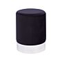 Pouffe Black Velvet Upholstery Silver Metallic Band