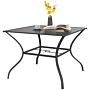 Outsunny 94 * 94 Cm Garden Table With Parasol Hole, Outdoor Dining Garden Table For Four With Slatted Metal Plate Top, Dark Grey