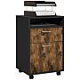 Homcom 60cm Storage Cabinet With Drawer, Open Shelf, Metal Handles And 4 Wheels, Office Home Organiser Mobile Printer, Rustic Brown