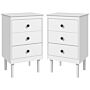 Homcom Bedside Table Set Of 2, Modern Sofa Side Table With 3 Drawers, Nightstand, 40x30x64cm, White