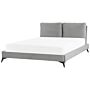 Eu King Size Bed Grey Velvet Upholstery 5ft3 Slatted Base With Thick Padded Headboard With Cushions