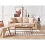 3 Seater Sofa Beige Jumbo Cord Upholstered Cushioned Back Track Arms With Throw Pillows Wide Seat