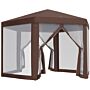 Outsunny Hexagonal Garden Gazebo Patio Party Outdoor Canopy Tent Sun Shelter With Mosquito Netting And Zipped Door, Brown