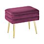 Bedroom Storage Bench Burgundy Red Polyester Velvet Upholstery Golden Legs Glam Design Solid Colour