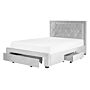 Storage Bed Light Grey Velvet Upholstery Eu King Size 4ft6 Tufted Tall Headboard Drawers