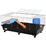 Pawhut Steel Medium 2-tier Small Guinea Pigs Hutches W/ Accessories Blue/orange