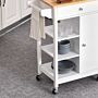 Homcom Kitchen Storage Trolley Unit W/ Wood Top 3 Shelves Cupboard Drawer Rail 4 Wheels Handles Moving Shelf Handy Spacesaver White