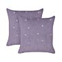 Set Of 2 Scatter Cushions Violet Shaggy Polyester Fabric Floral Pattern 45 X 45 Cm