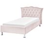 Eu Single Size Bed Pink Velvet Upholstered Frame Nailhead Trim Crystal Buttons Headrest Bedroom Modern Glam Beliani