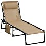 Outsunny Portable Sun Lounger, Folding Camping Bed Cot, Reclining Lounge Chair 5-position Adjustable Backrest W/ Pillow For Garden Beach Pool, Beige