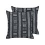 Set Of 2 Decorative Cushions Black And White Cotton 45 X 45 Cm Geometric Pattern Block Print