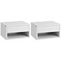 Homcom 2 Pieces Bedside Table Wall Mounted Nightstand With Drawer And Shelf, 37 X 32 X 21cm, High Gloss White