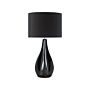 Table Lamp Black Porcelain Faux Silk Drum Shade 60h Cm