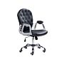 Office Chair Black Faux Leather Gas Lift Height Adjustable Button With Tufted Backrest And Full Swivel