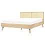 Panel Bed Light Wood Rattan Eu King Size 5ft3 Slatted Frame Bed Base Braided Headboard Modern Boho Beliani