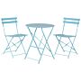 3 Piece Bistro Set Blue Metal Folding Slatted Seat Back Outdoor