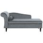 Chaise Lounge Light Grey Velvet Upholstery With Storage Left Hand With Bolster