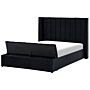 Eu Double Size Panel Bed Black Velvet 4ft6 Slatted Base High Headrest With Storage Bench