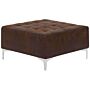 Ottoman Brown Faux Leather Tufted Fabric Square Footstool Silver Legs